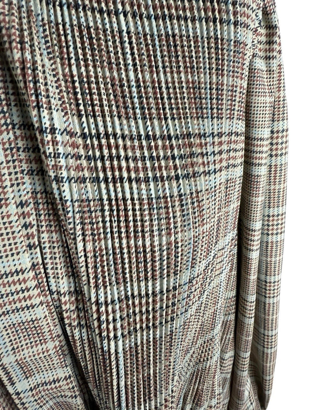 Zara Brown Beige Blouse Tie Neck Top Frilled Hem Women’s UK Size L