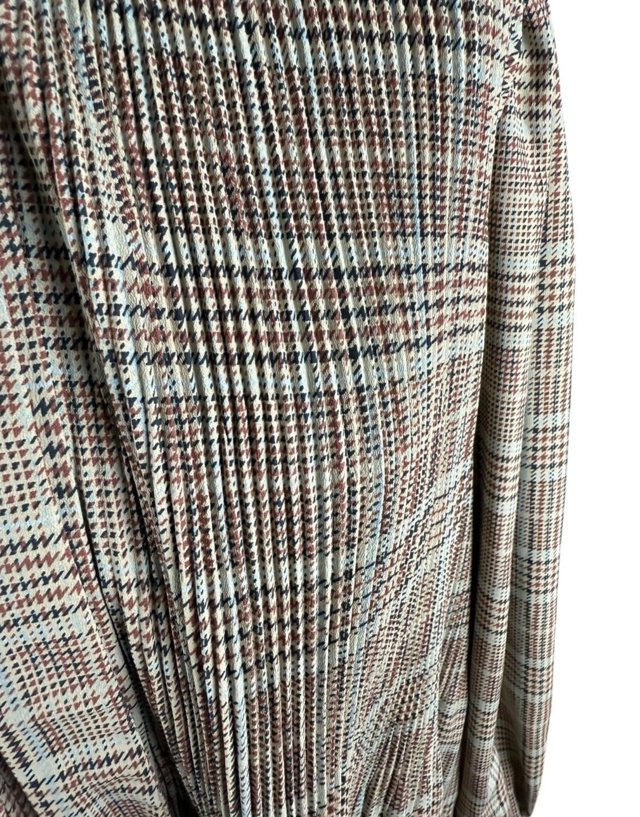 Zara Brown Beige Blouse Tie Neck Top Frilled Hem Women’s UK Size L