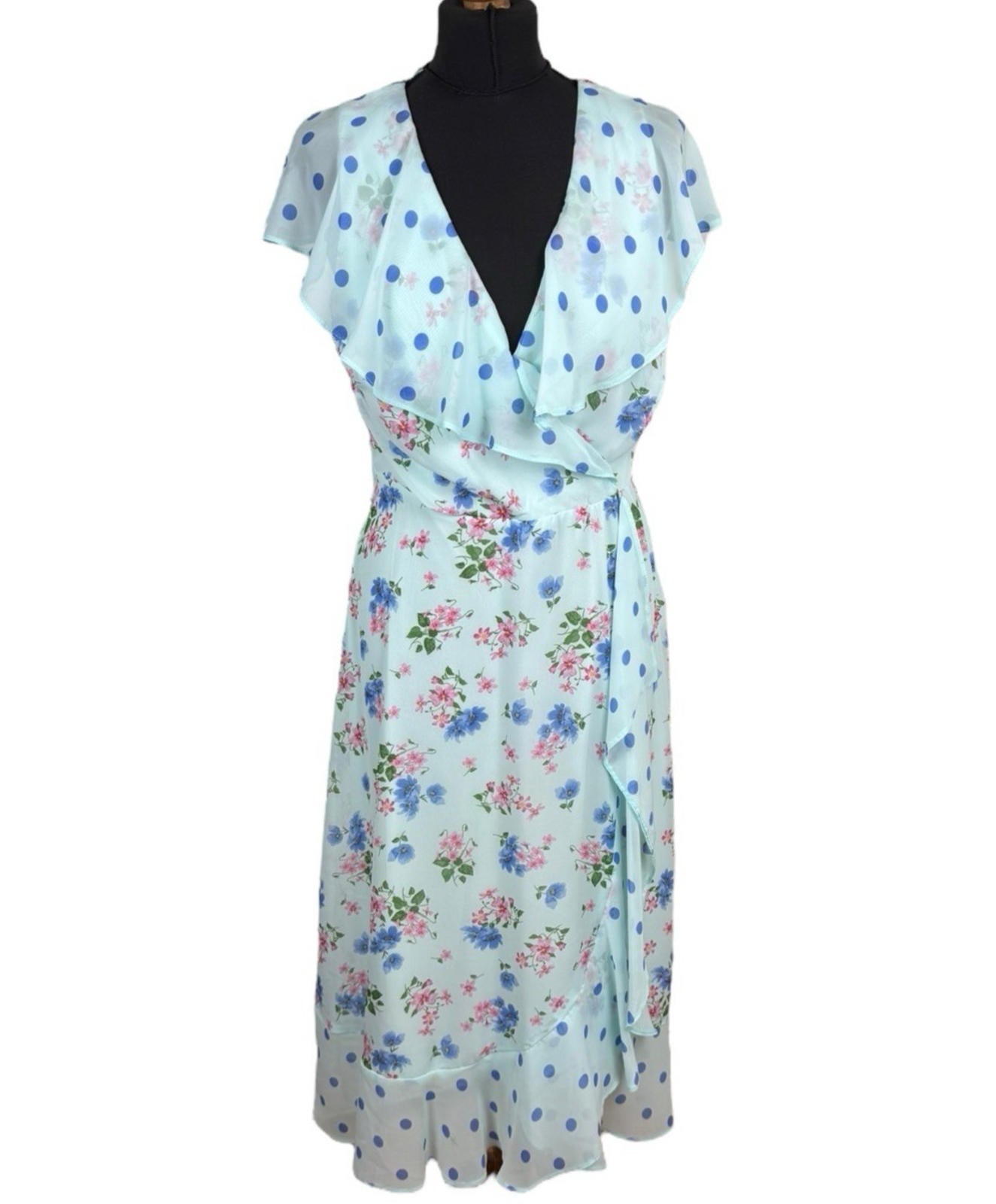Roman Occasion Dress Midi Pastel Floral Chiffon V Neck Women’s UK Size 12