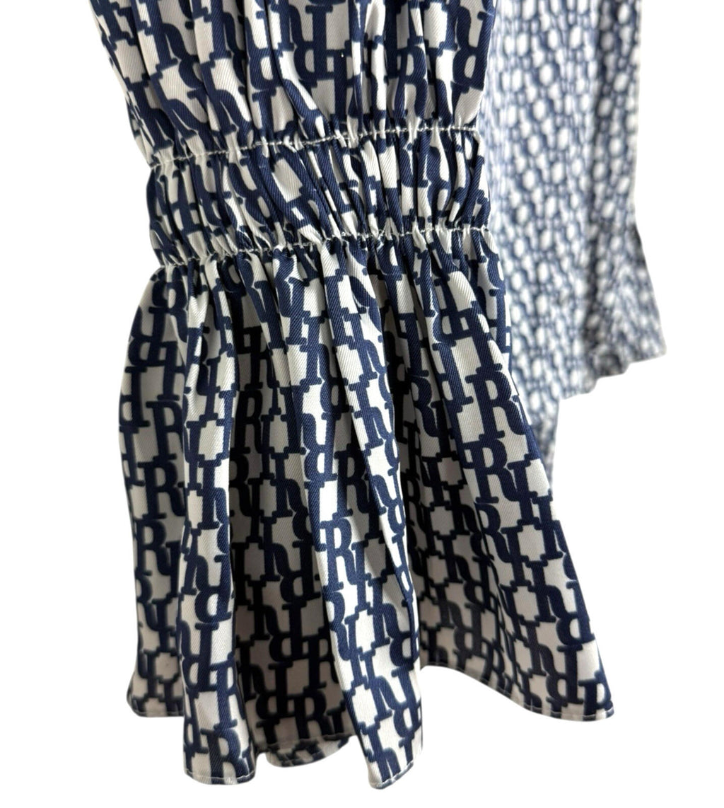 River Island Satin Off Shoulder Top Women’s UK Size 12 Logo Print White Navy