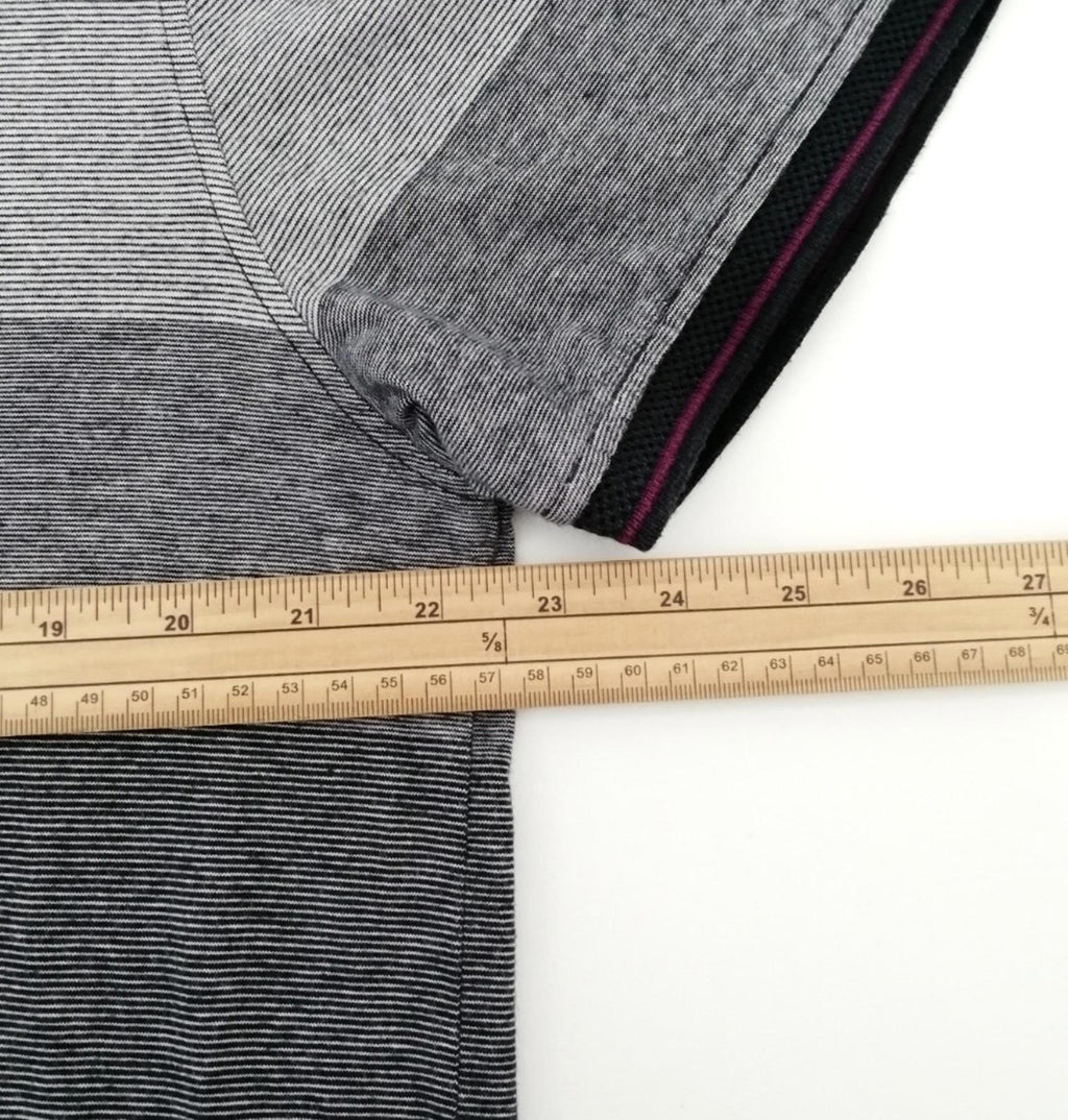 Debenhams Men's UK Size XL Grey Polo Shirt Striped Plum Black Collar Side Gusset
