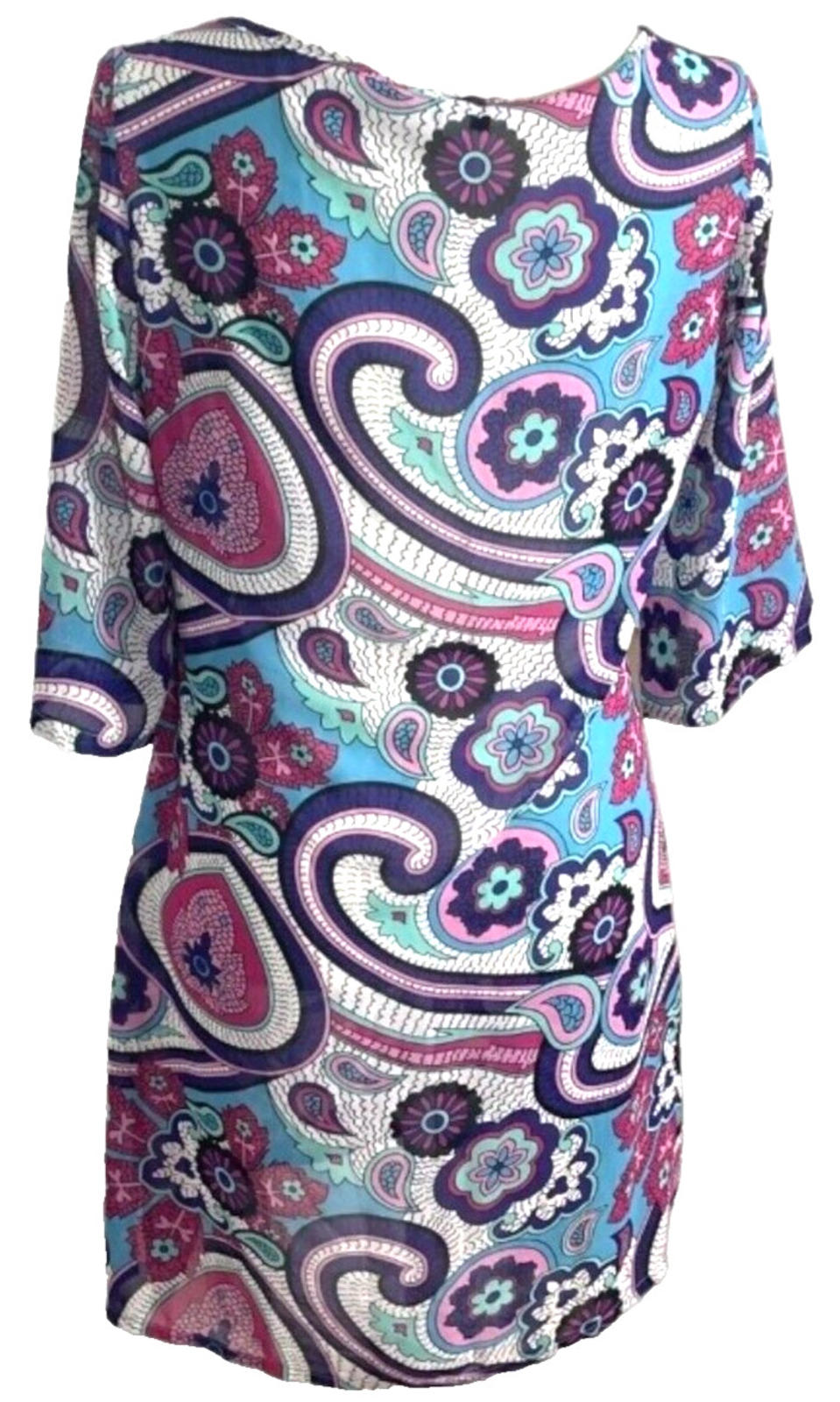 Next Paisley Print Cover Up Mini Dress Women's UK Size 8 V-Neckline Tie Detail