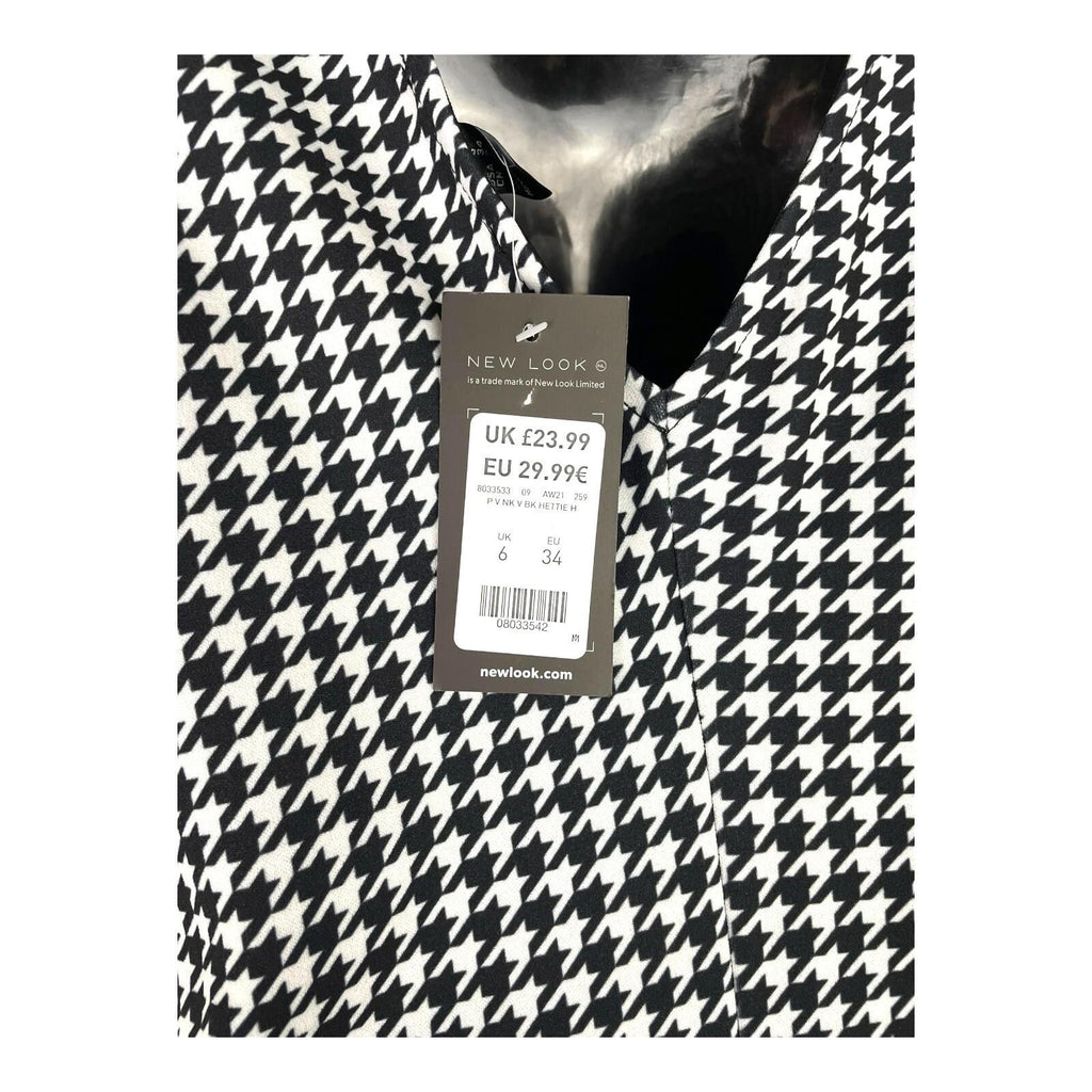 New Look Houndstooth Print Midi Dress Women’s UK Size 6 Petite A-Line V-Neck