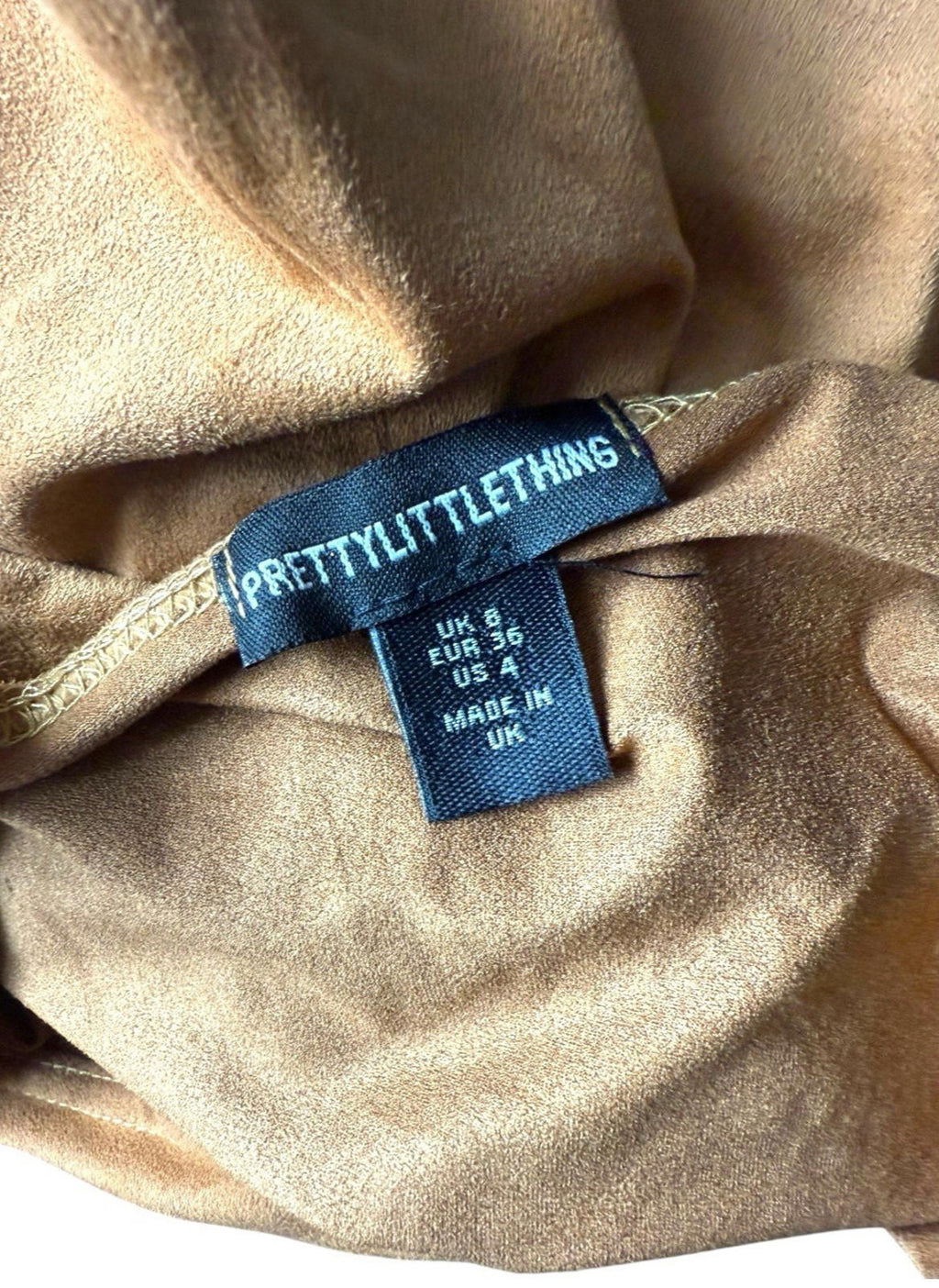 Pretty Little Thing Faux Suede T-shirt Top Cropped One Sleeve Women’s UK Size 8