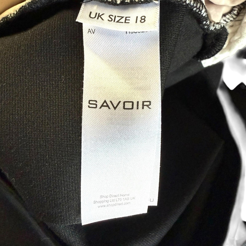 Savoir Black White Pencil Dress Textured Formal Short Sleeve Women’s UK Size 18