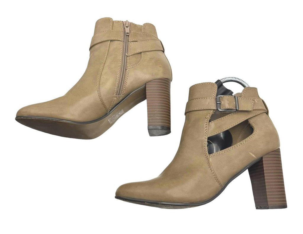 TU Faux Leather  Ankle Boots Block Heel Cut Out Light Brown Women’s UK Size 6