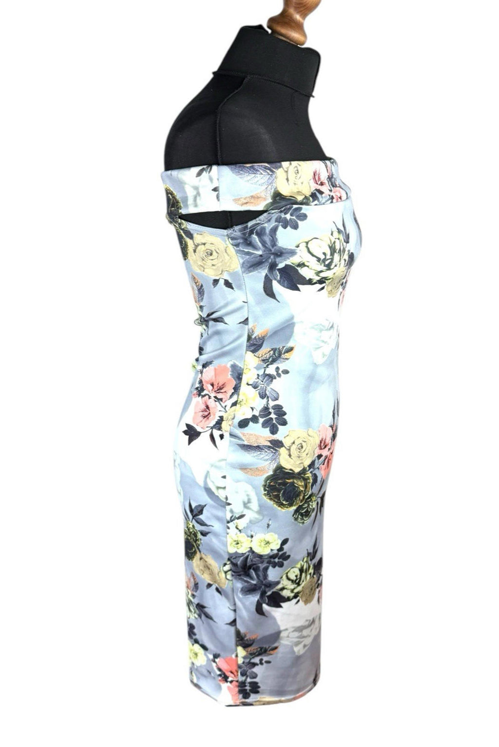 Boohoo Night Silver Floral Ocassion Dress Midi Off Shoulder Women’s UK Size 12