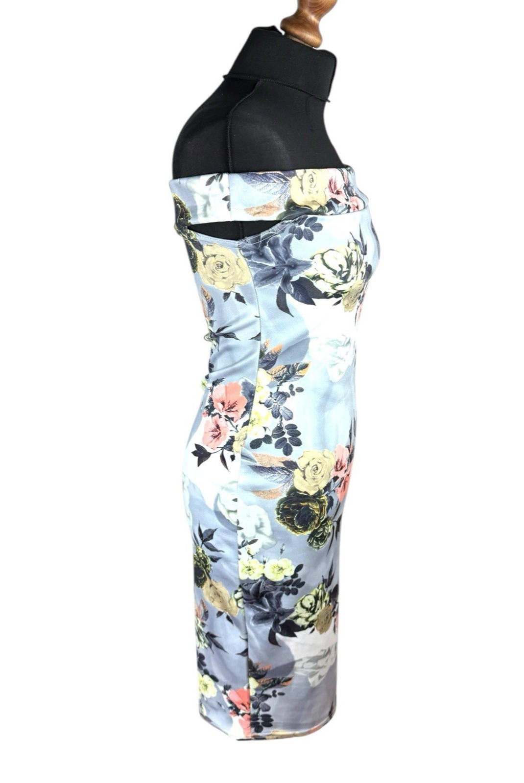 Boohoo Night Silver Floral Ocassion Dress Midi Off Shoulder Women’s UK Size 12
