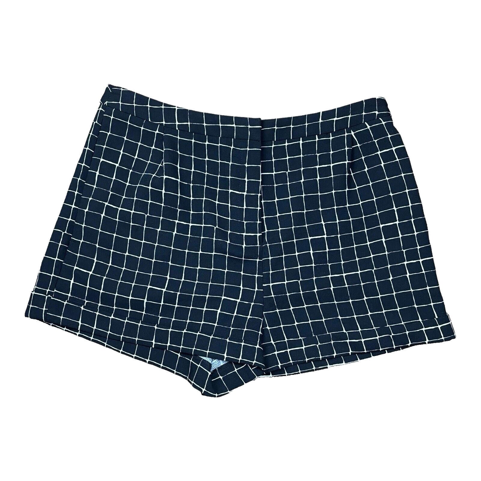 Topshop Black Check Shorts Wide Leg Mid Rise Women’s UK Size 12