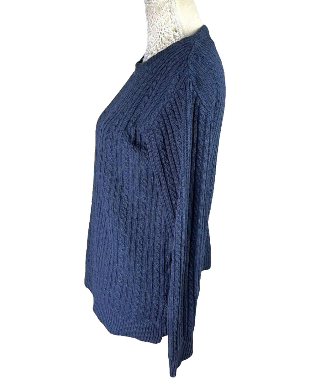 ME Navy Blue Knit Jumper Aaron Pattern Crew Neck Women’s UK Size L (12)