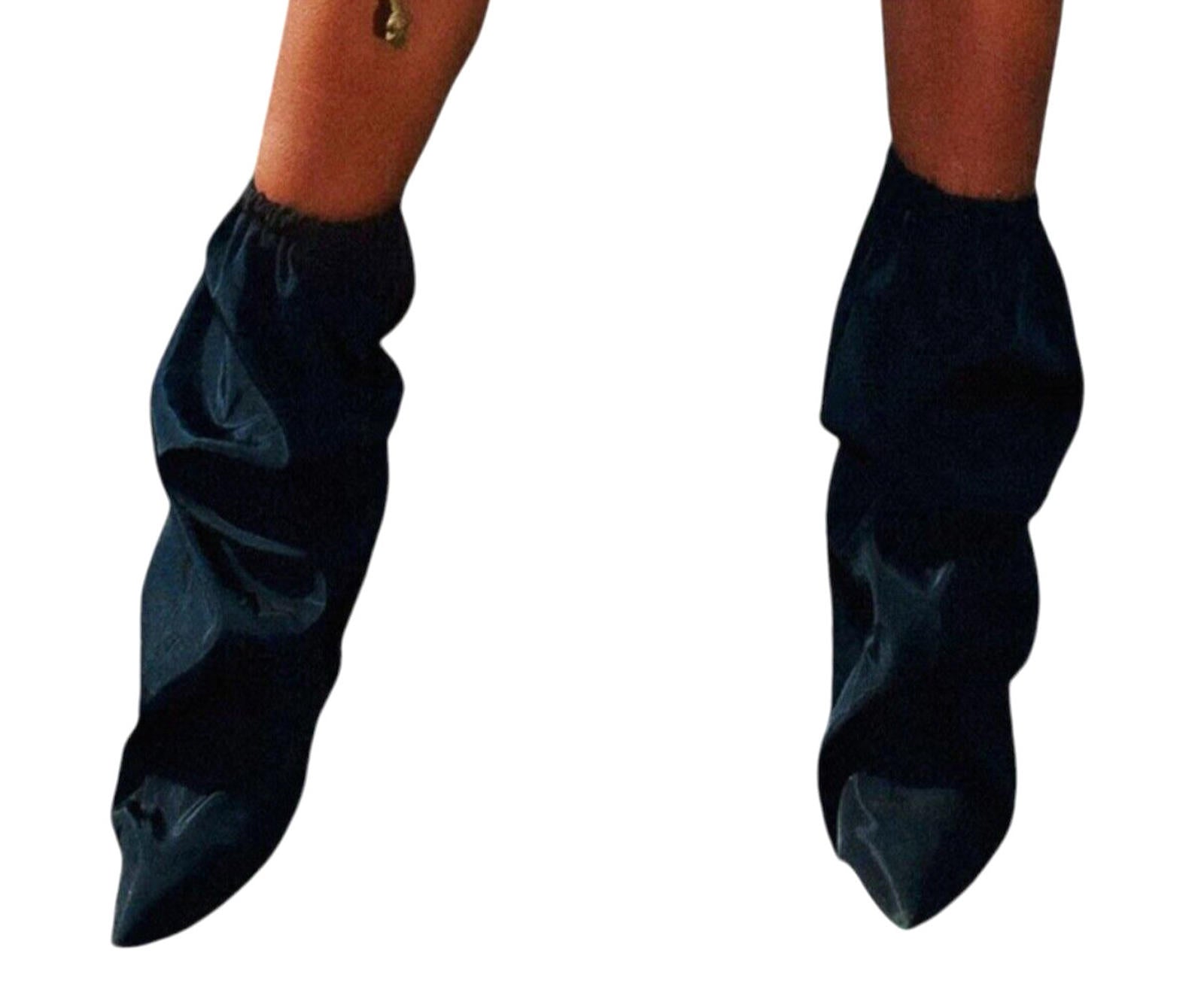 Pretty Little Thing Black Sock Boots Ruffle Wedged Women’s UK Size 6
