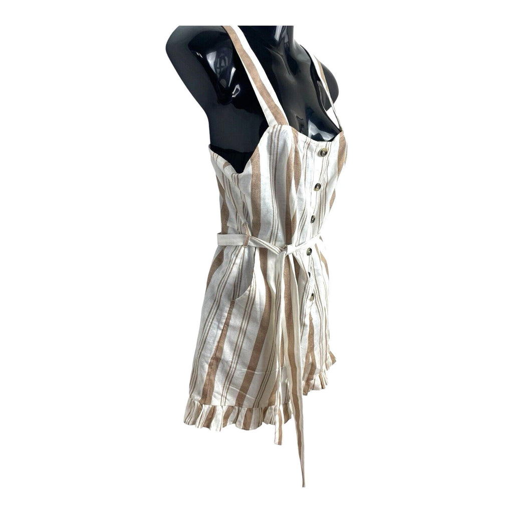 New Look White & Beige Stripe Playsuit Belted Pockets Women’s UK Size 6