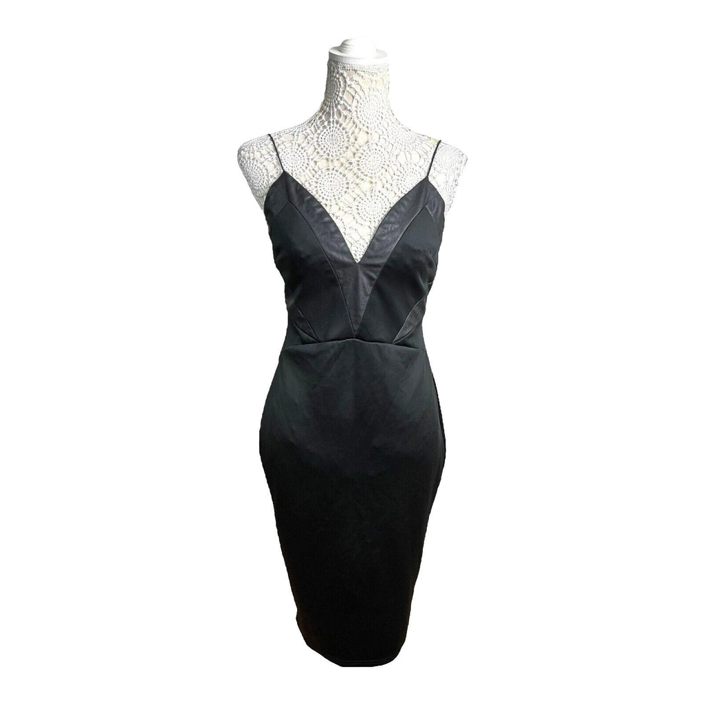 AX Paris Black Midi Dress Body Con Faux Leather Panels Women’s UK Size 12