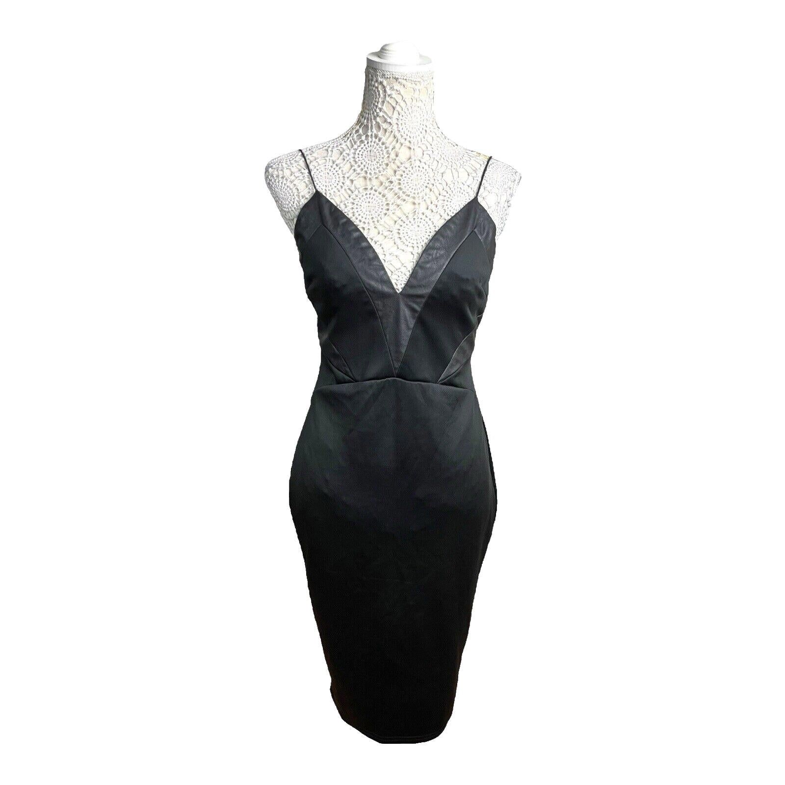 AX Paris Black Midi Dress Body Con Faux Leather Panels Women’s UK Size 12