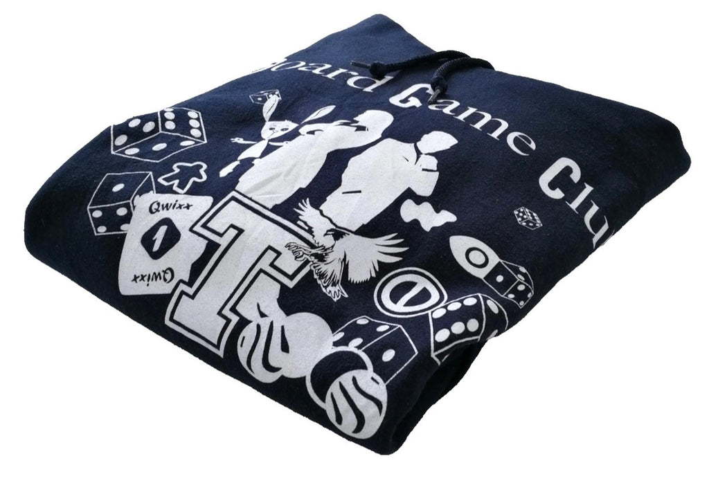 Graphic Print Hoodie Men's Size M Navy Blue Jersey Board Game Club