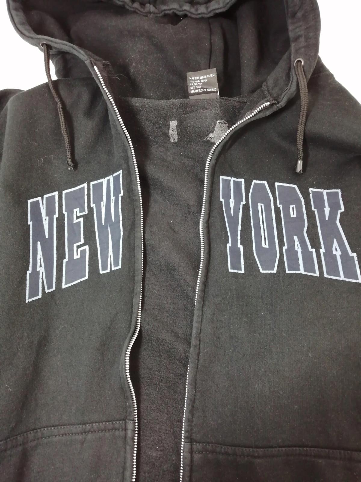 New York Hoodie Men's Size XL Black Jersey Hooded Pockets Zip Front