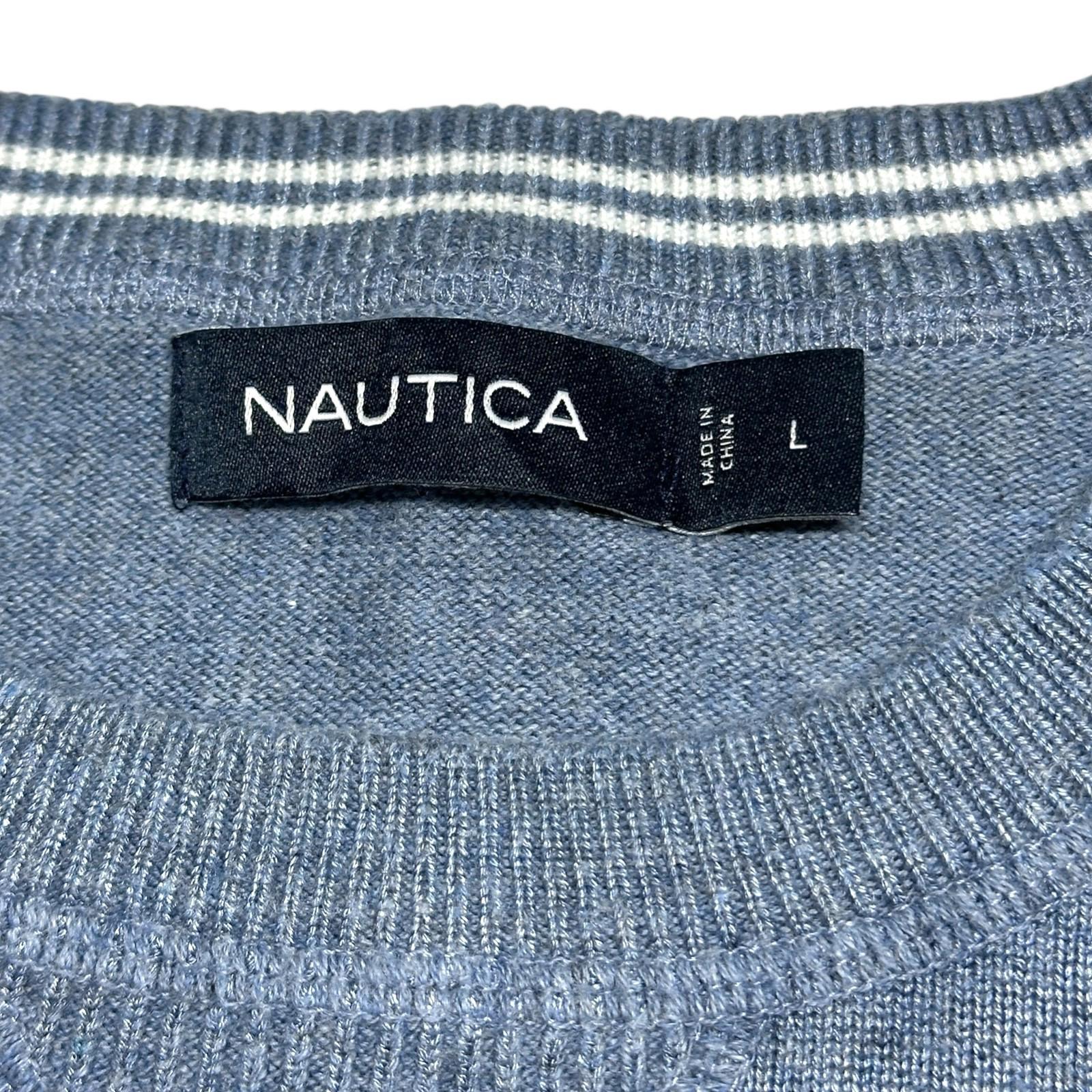 Nautica Jumper Men's UK Size L Blue Long Sleeve Crew Nexk Striped Collar Logo