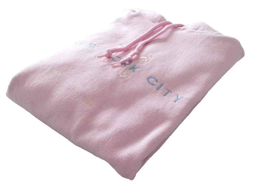 New York City Embroidered Hoodie Men's Size M Pink Jersey Hooded Pockets Sports
