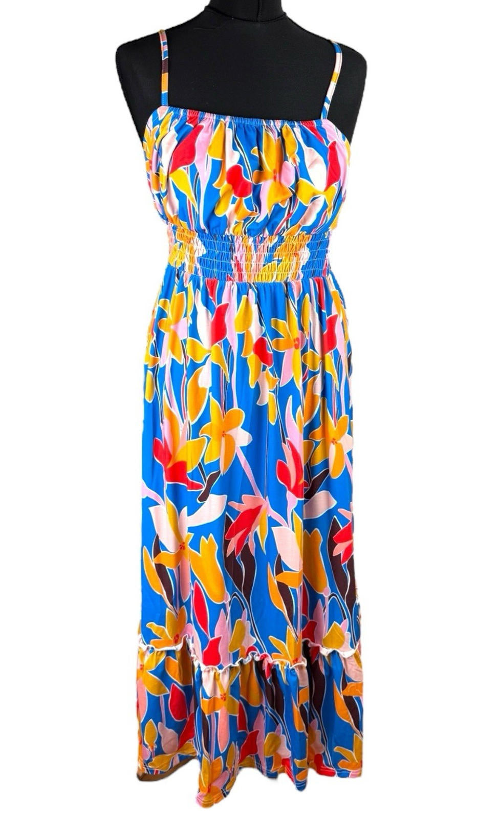 Grace Karin Maxi Dress Women’s UK Size S Bright Floral Smocked Summer