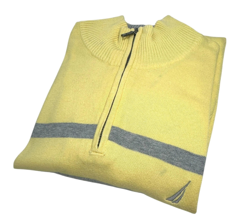 Nautica Knit Jumper Men's UK Size XL Yellow Long Sleeve 1/4 Zip Embroidered Logo