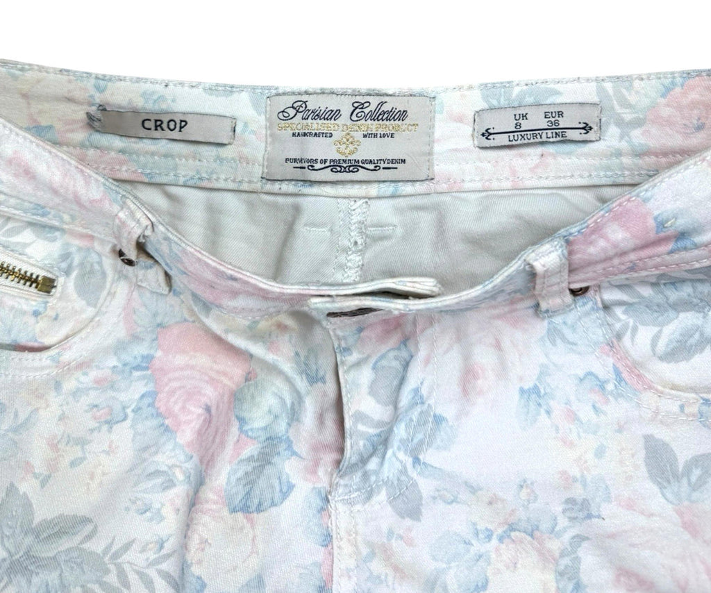 Parisian Collection Cropped Jeans Floral Print Stretch Women’s UK Size 8