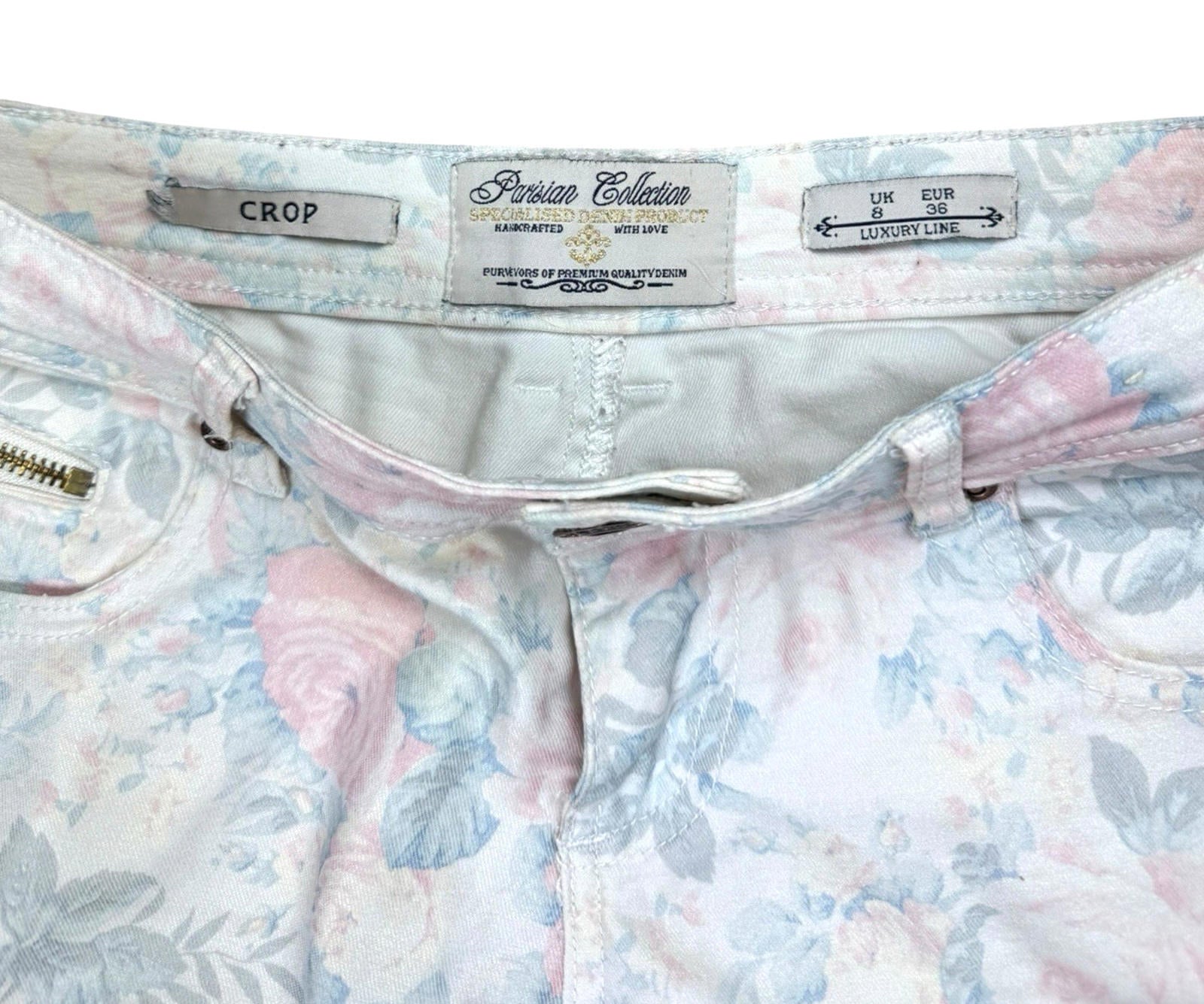 Parisian Collection Cropped Jeans Floral Print Stretch Women’s UK Size 8