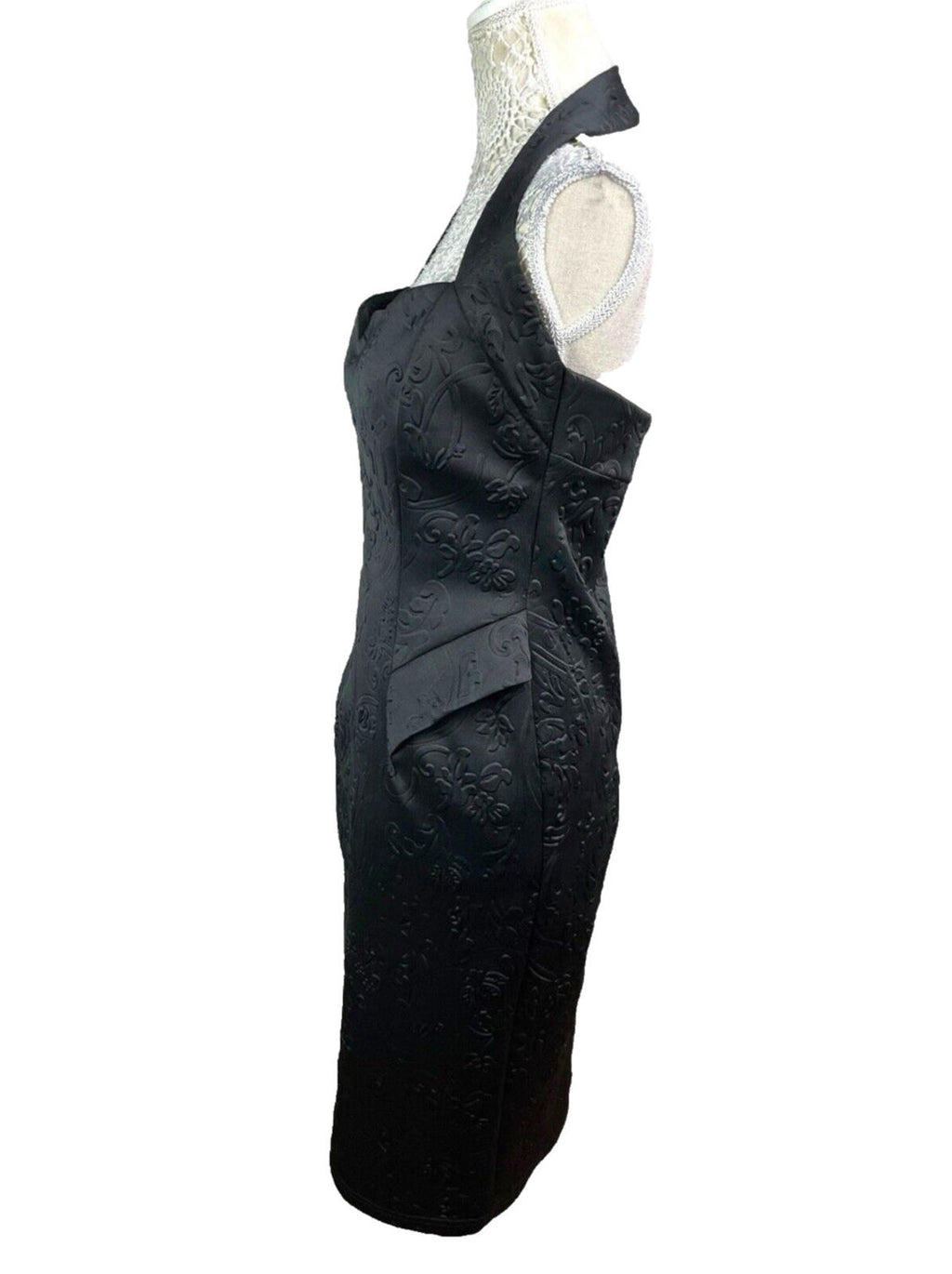Amy Childs Black Quilted Midi Dress Halter Neck Women’s UK Size 12