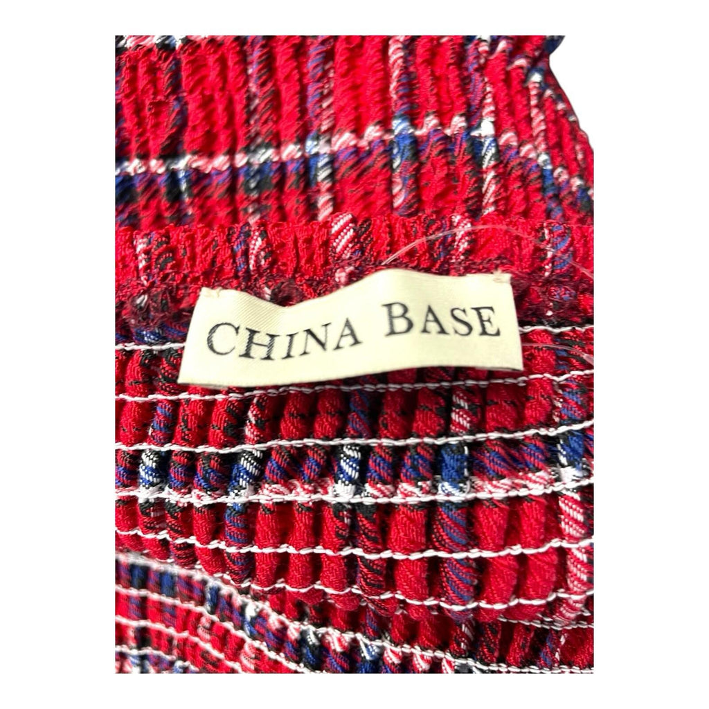 China Base Red Tartan Mini Skirt Shirred High Waist Women’s UK Size 8