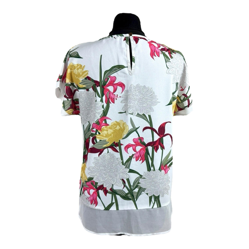Soon White Floral T-shirt Top Chiffon Panel Relaxed Fit Women’s UK Size 8