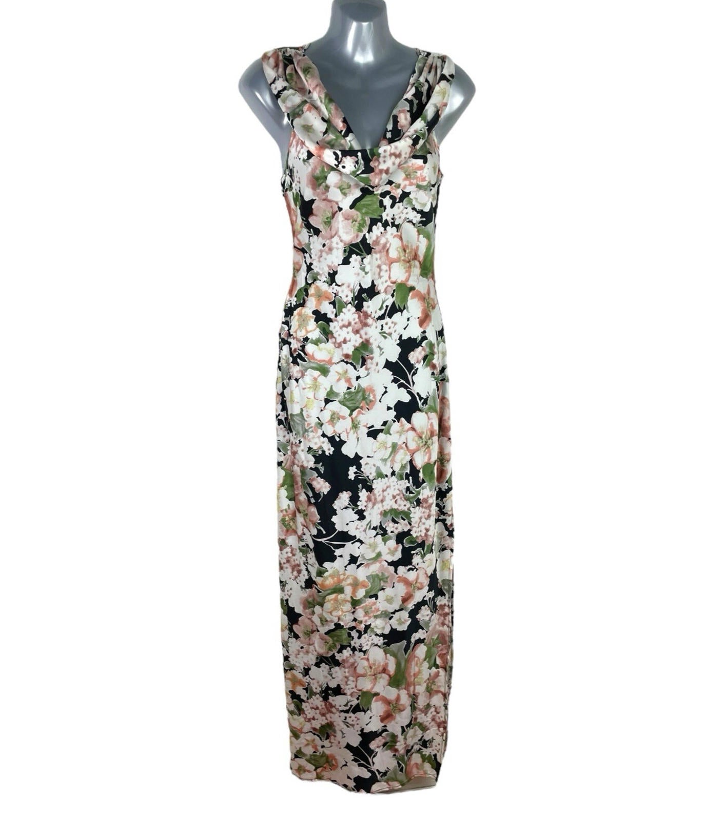 Boohoo Satin Floral Occasion Dress Maxi Cowl Neck Women’s UK Size 8