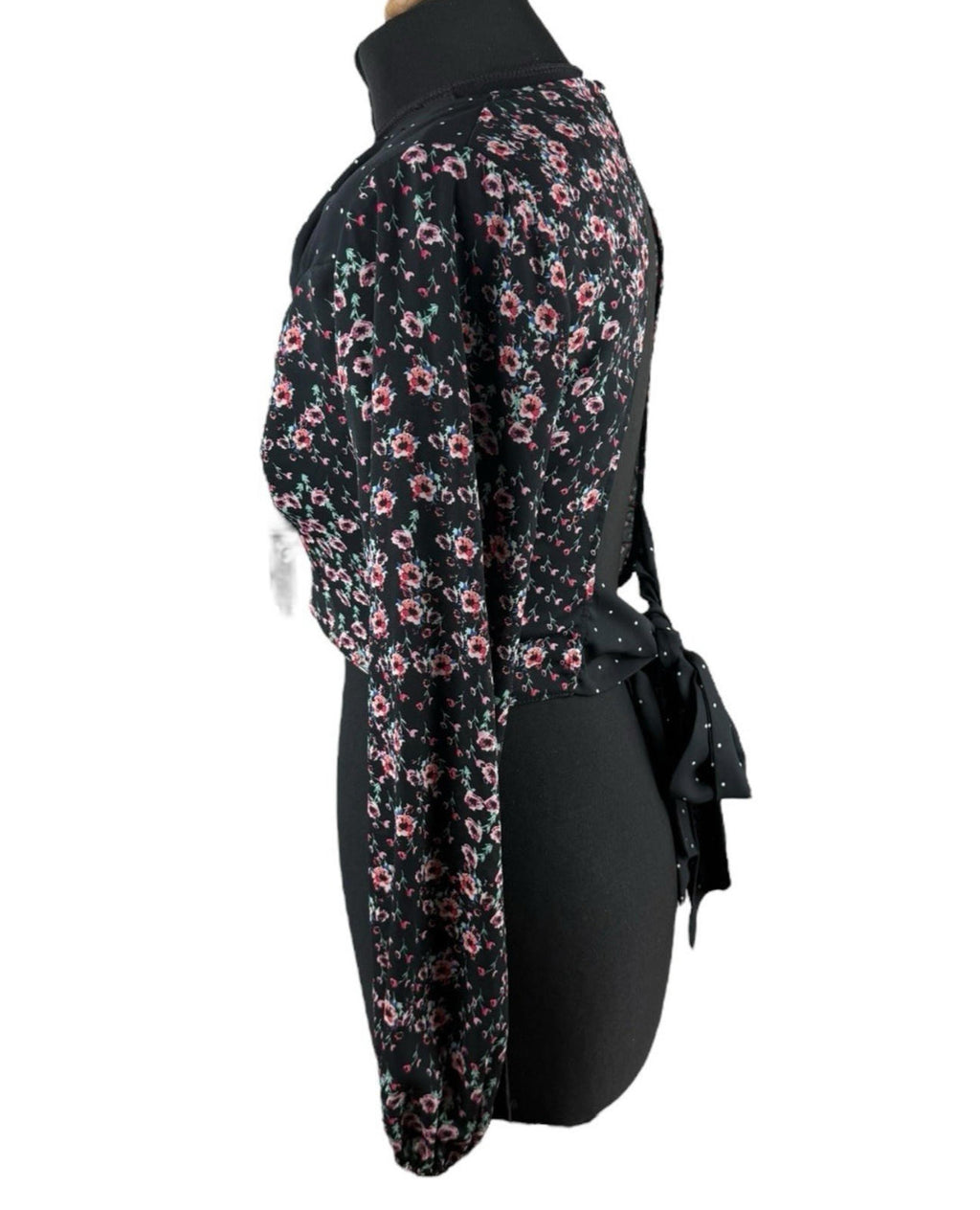 Topshop Black Floral Croptop Backless Hugh Neck Long Sleeve Women’s UK Size 10
