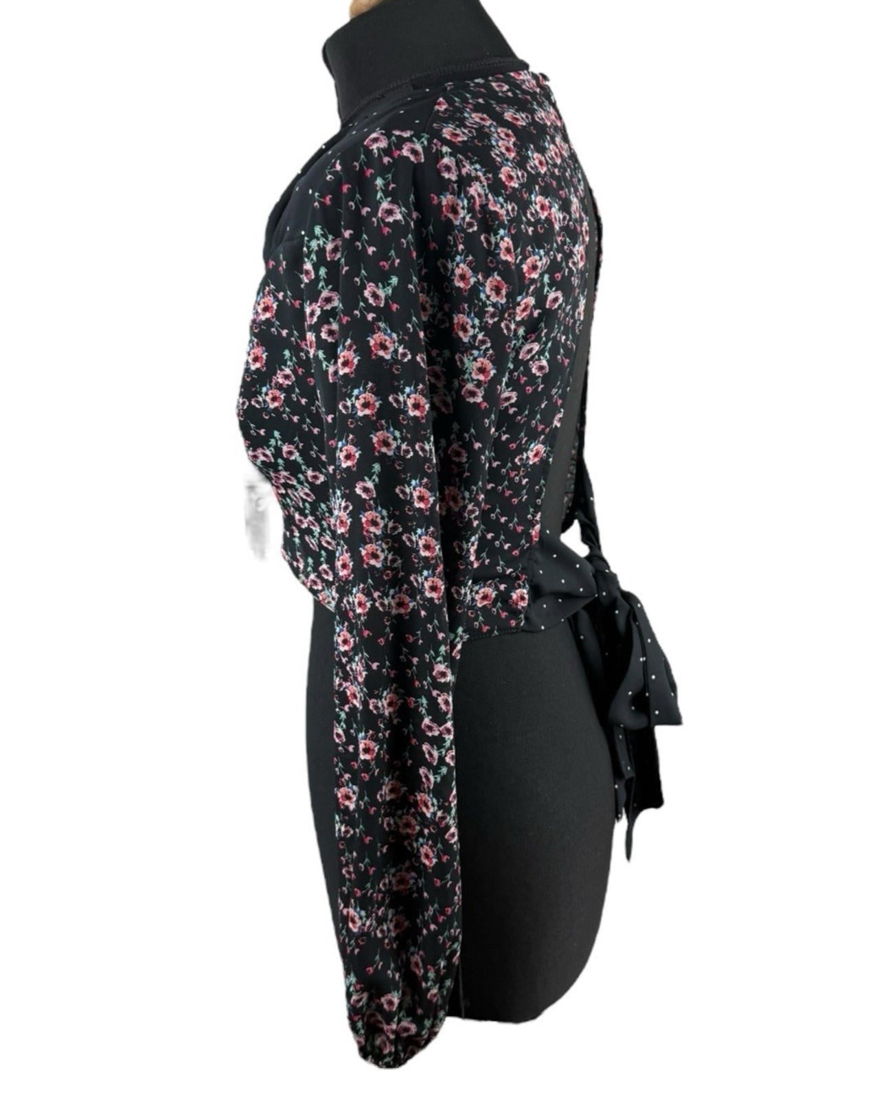 Topshop Black Floral Croptop Backless Hugh Neck Long Sleeve Women’s UK Size 10
