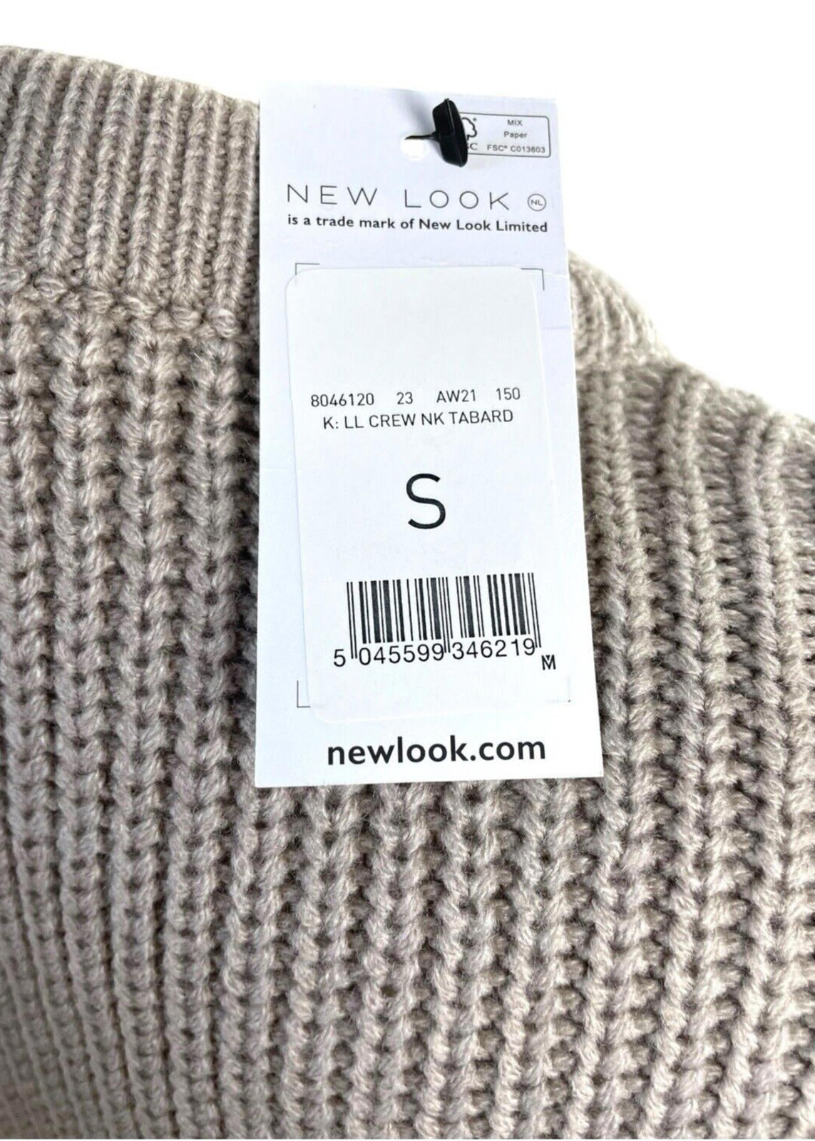 New Look Greige Knit Vest Top Tapard Jumper Relaxed Fit Women’s UK Size S