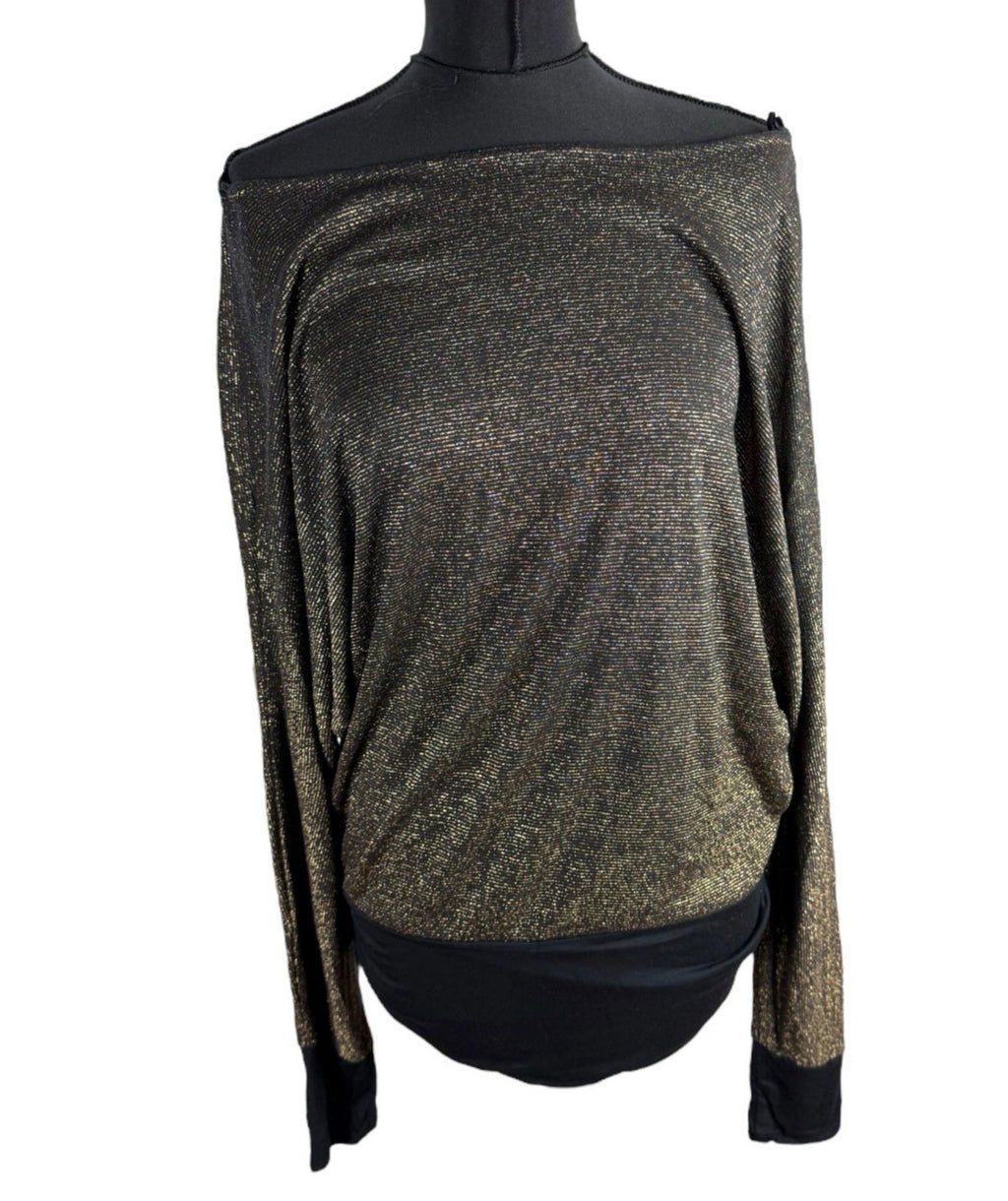 Nouvelle Collection Gold Sparkle Top Long Sleeve Relaxed Fit Women’s UK Size M