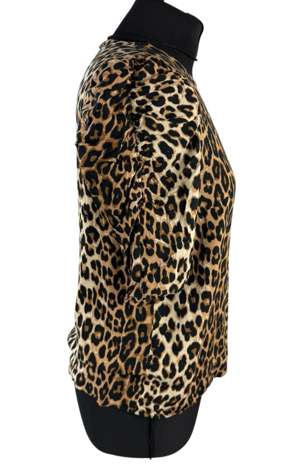 H&M Leopard Print Blouse Women’s UK Size XS Relaxed Fit Puff-Sleeved Lightweight