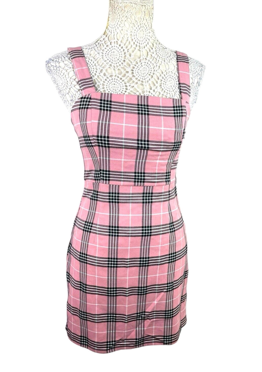Divided Mini Dress Pink Check Pinafore Women’s UK Size 8