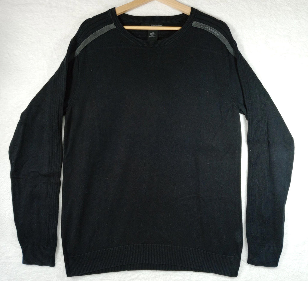 Calvin Klein Knit Jumper Men's UK Size L Black Long Sleeve 100% Cotton Crew Neck