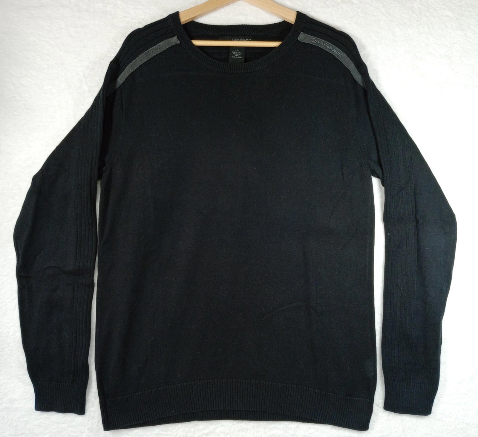 Calvin Klein Knit Jumper Men's UK Size L Black Long Sleeve 100% Cotton Crew Neck