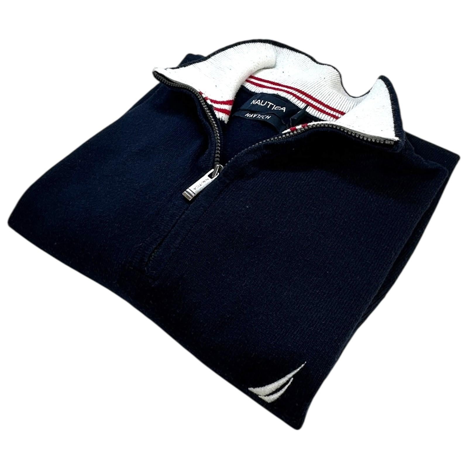 Nautica Knit Jumper Men's UK Size M Blue Long Sleeve 1/4 Zip Embroidered Logo
