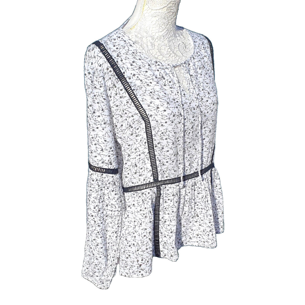 Jacqueline de Yong Off White Floral Crochet Trim Blouse Women's UK Size 10
