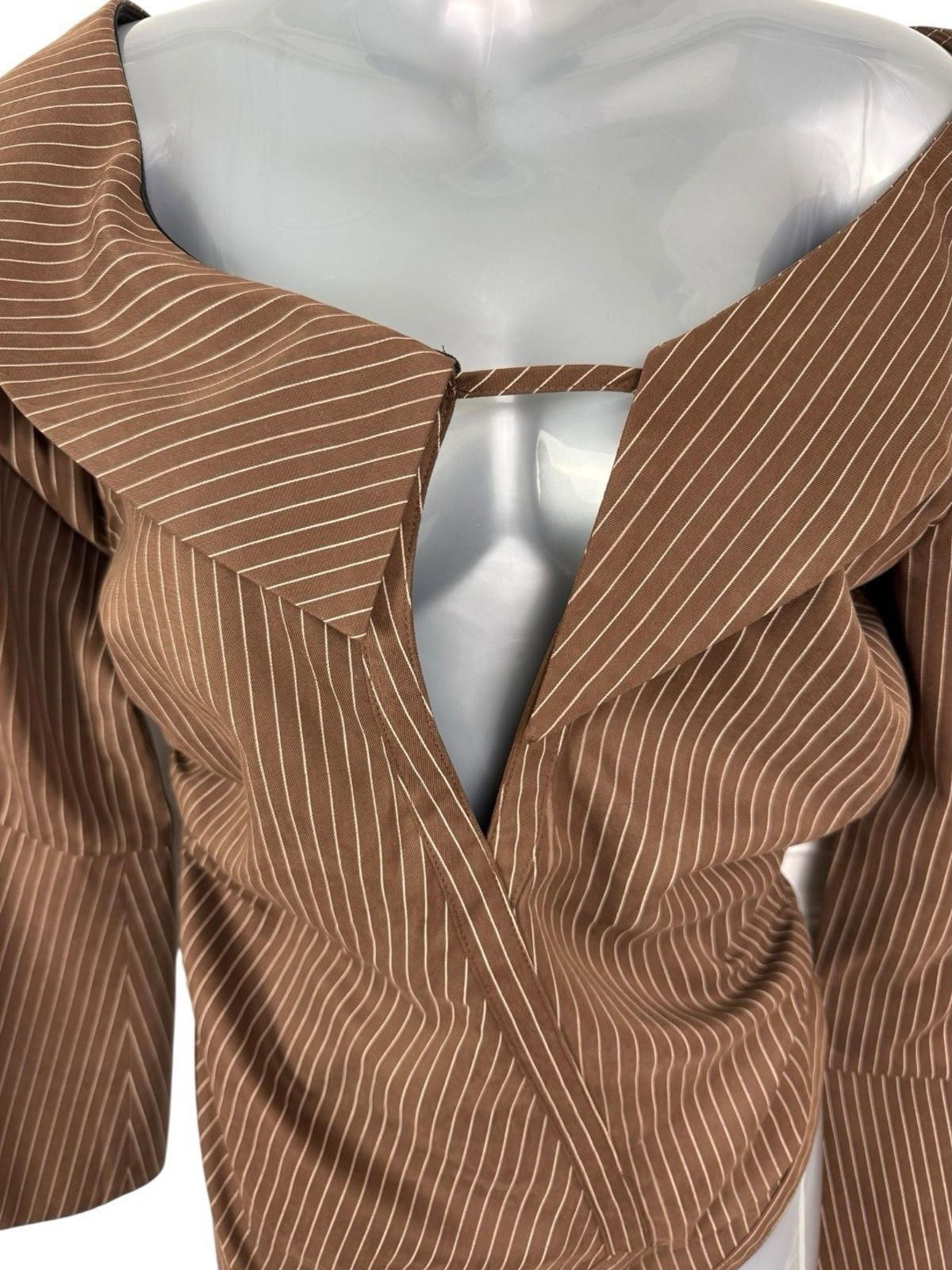 Pretty Little Thing Stripe Plunge Top Women’s UK Size 8 Long Sleeve Shirt Blouse