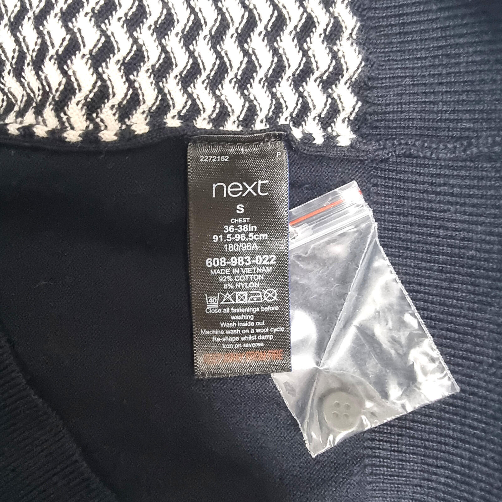 Next Knit Polo Shirt Men's UK Size M Blue Textured Short Sleeve 100% Cotton