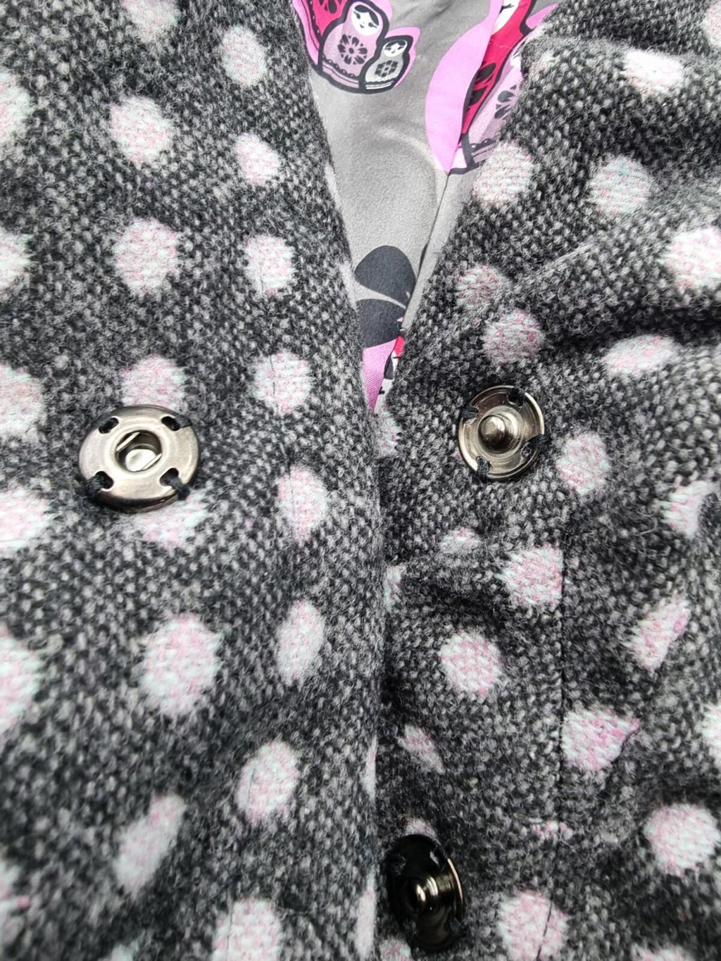 Ringspun Pink Polka Dot Grey Coat Women's UK Size M