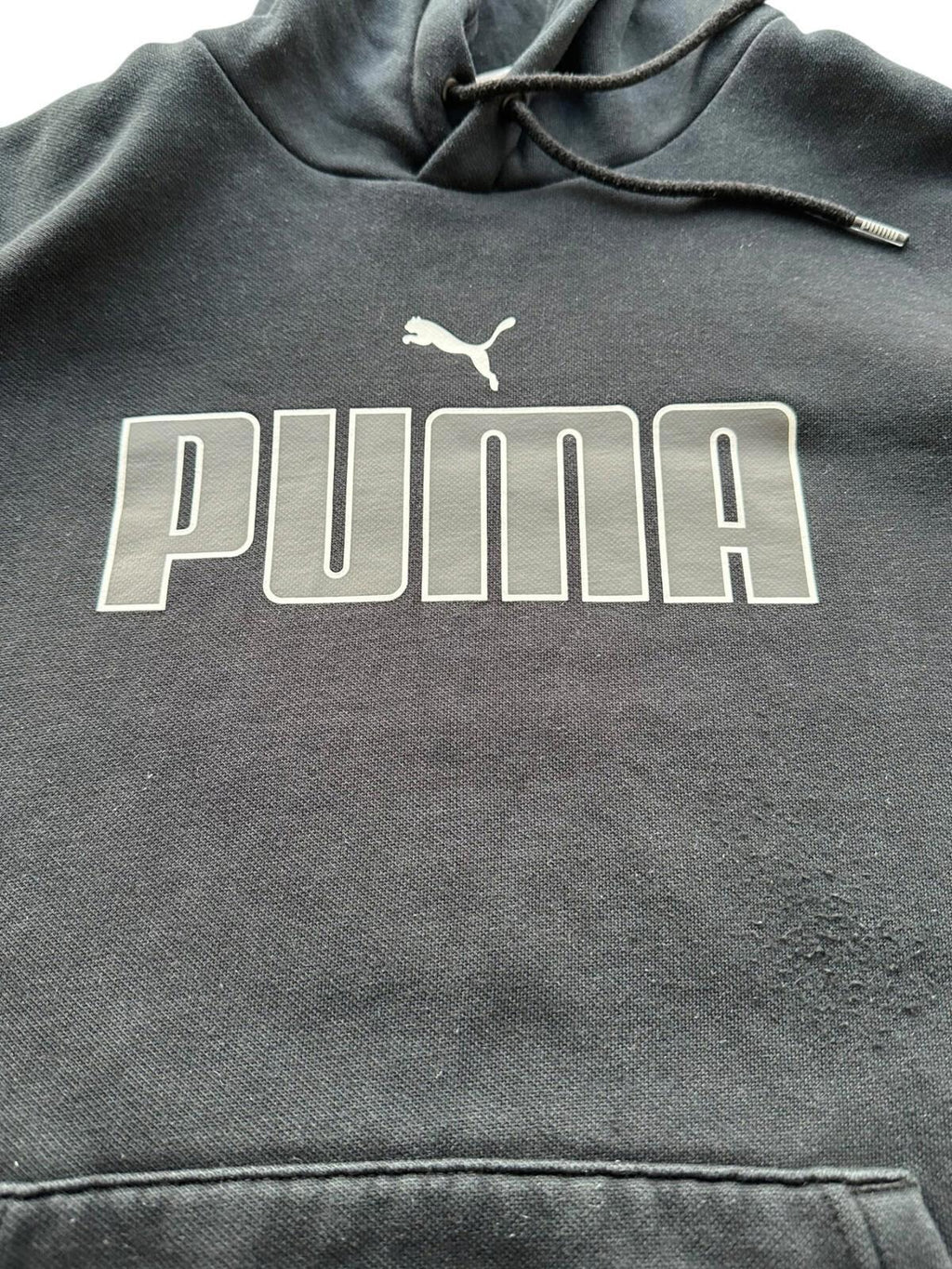 Puma Hoodie Men's UK Size S Black Jersey Graphic Print Drawstring