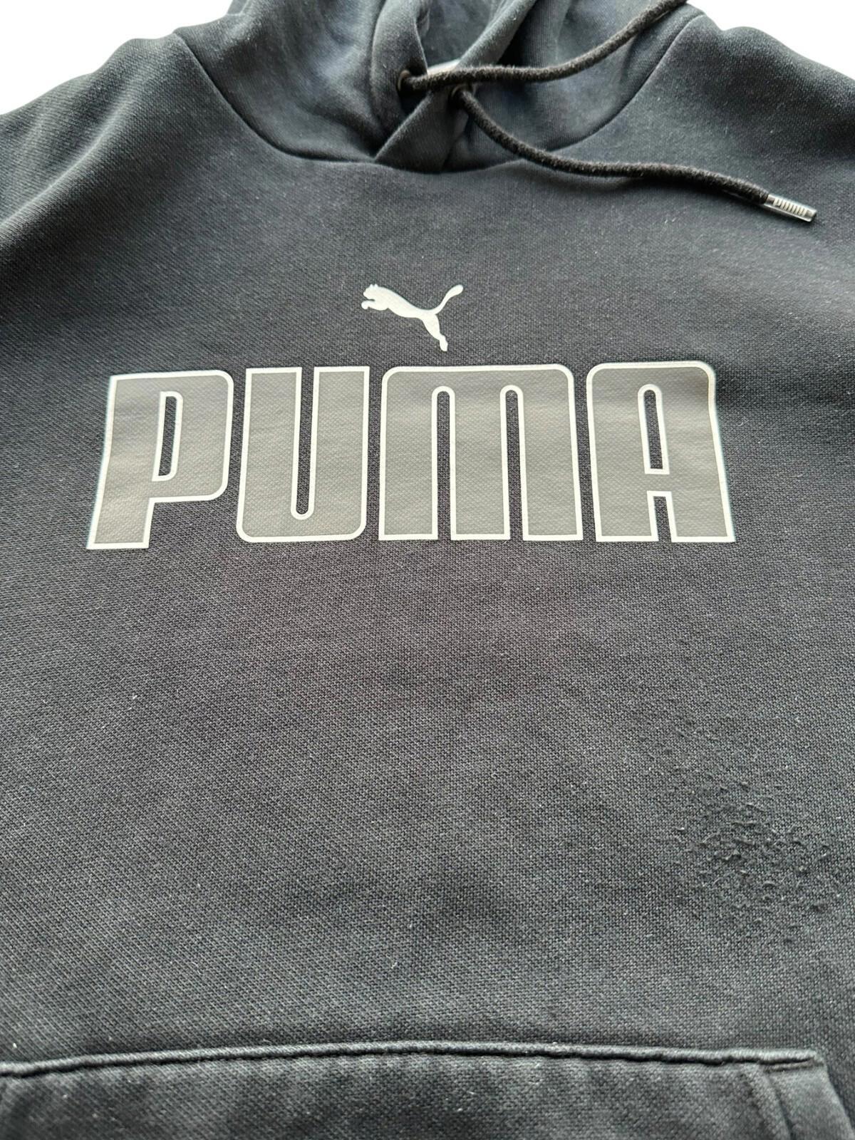 Puma Hoodie Men's UK Size S Black Jersey Graphic Print Drawstring