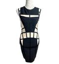 River Island Black & Cream Panel Dress Bodycon Midi Women’s UK Size 12