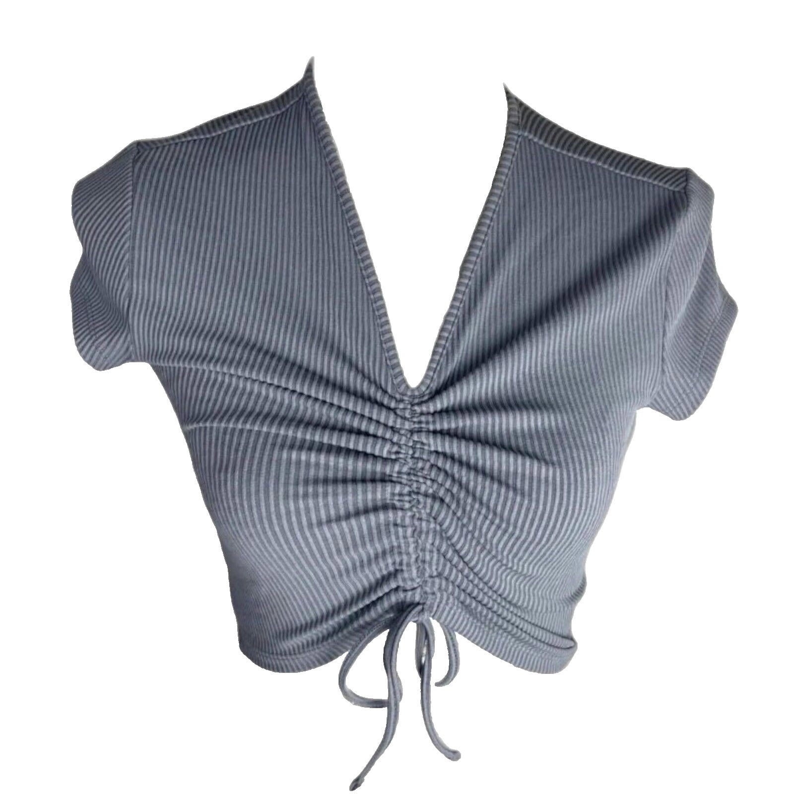 Divided Crop Top Grey Rib Ruffle Detail T-Shirt Blouse Women's UK Size XS