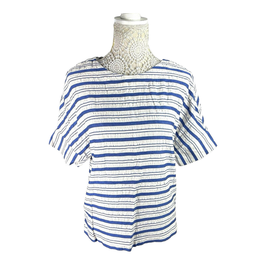 Marks & Spencer Stripe T-Shirt Top Women’s UK Size 10 Short Sleeve Linen Blend