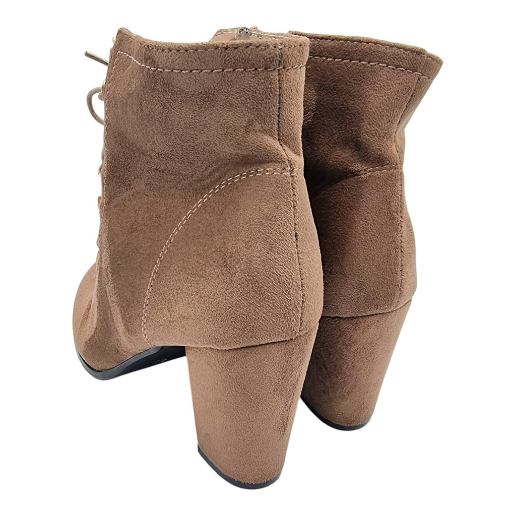 Laura Mode Beige Suede Lace Up Ankle Boots Women's UK Size 6.5 Block Heel Zip