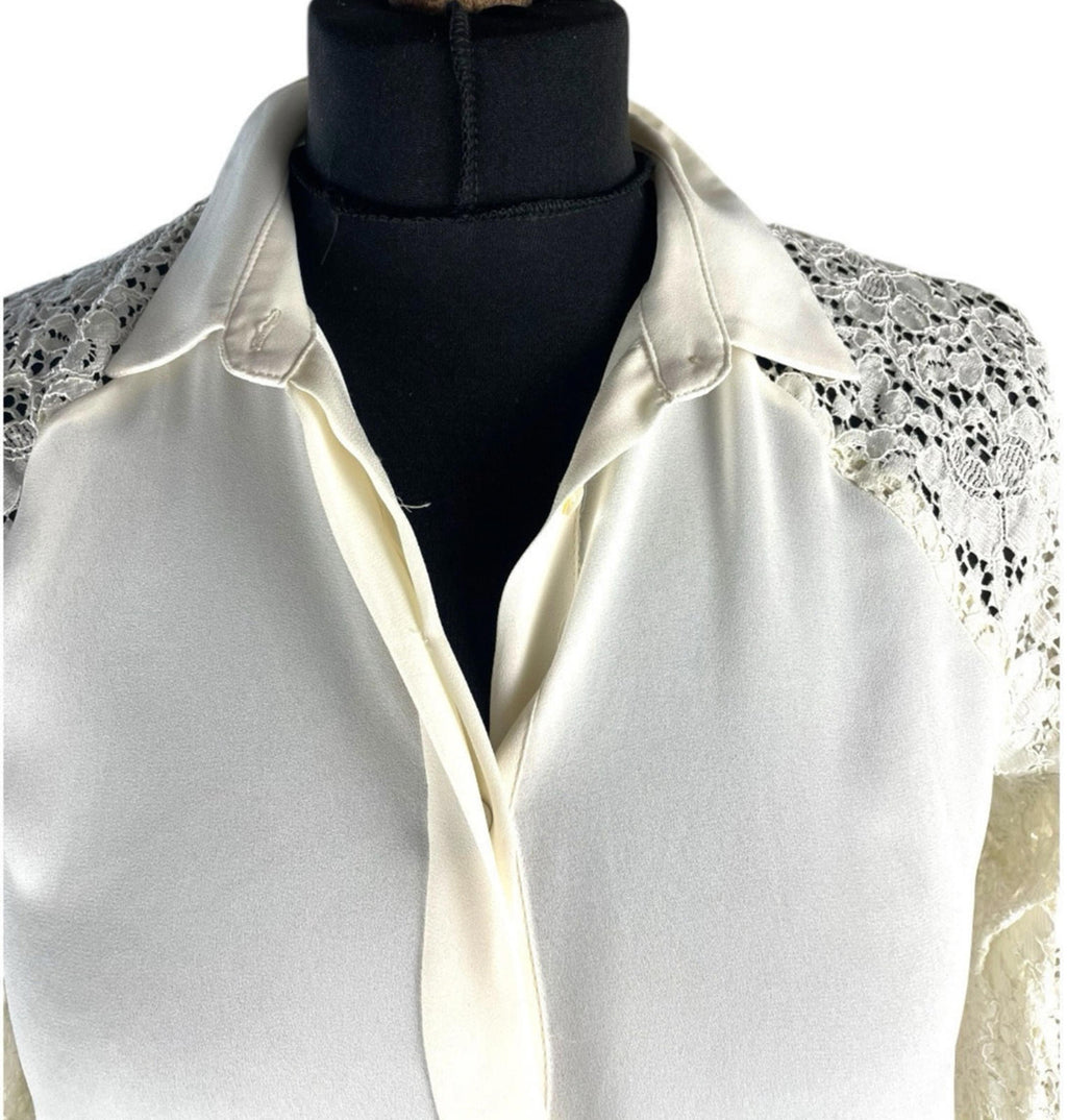 Zara Basic Ivory Blouse Lace Panels Women’s UK Size S